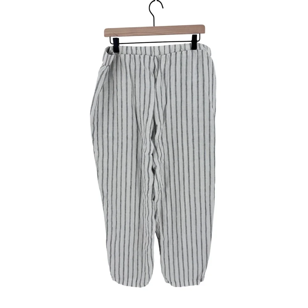 Quince Linen Pants White XL Striped Elastic Waist Casual Summer Beachy Coastal